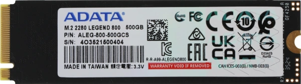 Накопитель SSD A-Data PCIe 4.0 x4 500GB ALEG-800-500GCS Legend 800 M.2 2280