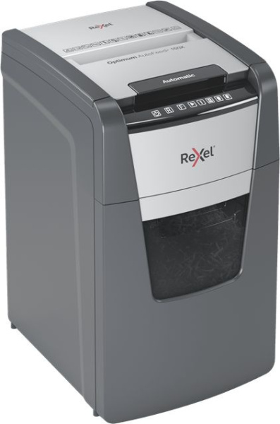 Шредер Rexel Optimum AutoFeed 150X черный с автоподачей (секр.P-4) фрагменты 150лист. 44лтр. скрепки скобы пл.карты