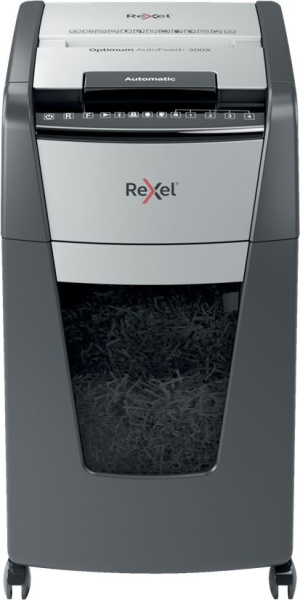 Шредер Rexel Optimum AutoFeed 300X черный с автоподачей (секр.P-4) фрагменты 300лист. 60лтр. скрепки скобы пл.карты