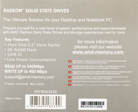 Накопитель SSD AMD SATA III 512Gb R5SL512G Radeon R5 2.5"