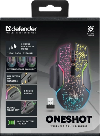 Мышь Defender Oneshot GM-067 черный оптическая 3200dpi беспров. USB 6but (52067)