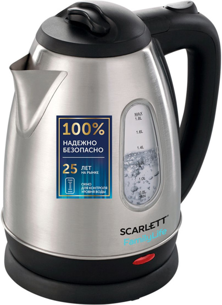 Чайник электрический Scarlett SC-EK21S20 1.8л. 1600Вт черный/серебристый (корпус: металл)