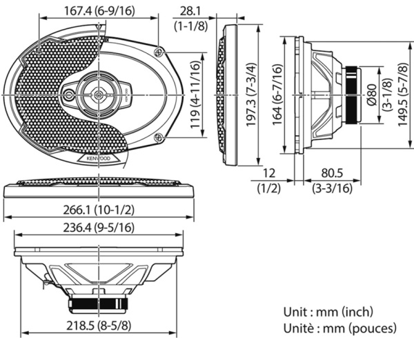 Колонки автомобильные Kenwood KFC-PS6976 550Вт 88дБ 4Ом 16x23см (6x9дюйм) (ком.:2кол.) коаксиальные трехполосные