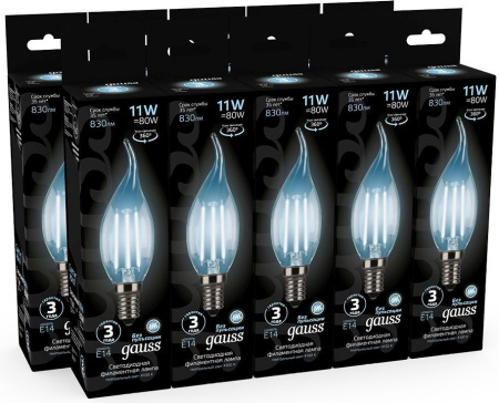 Лампа филам. Gauss Filament 11Вт цок.:E14 свеча 220B 4100K св.свеч.бел.нейт. CF35 (упак.:1шт) (104801211)