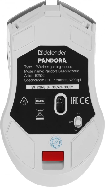 Мышь Defender Pandora GM-502 белый оптическая 3200dpi silent беспров. USB 6but (52502)