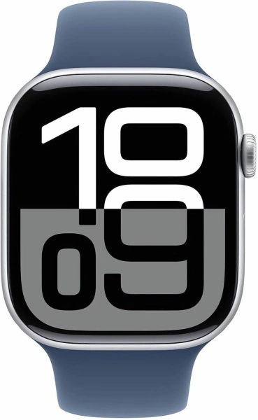Смарт-часы Apple Watch Series 10 A2999 46мм 2.1" OLED корп.серебристый Sport Band рем.синий разм.брасл.:160-210мм (MWWM3LW/A)