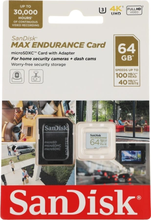 Флеш карта microSDXC 64GB Sandisk SDSQQVR-064G-GN6IA Max Endurance + adapter