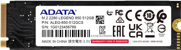Накопитель SSD A-Data PCIe 4.0 x4 512GB ALEG-850-512GCS Legend 850 M.2 2280