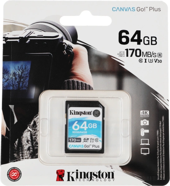 Флеш карта SDXC 64Gb Class10 Kingston SDG3/64GB Canvas Go! Plus w/o adapter