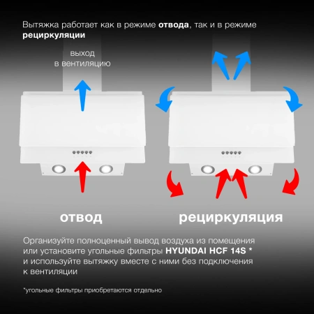 Вытяжка каминная Hyundai HGH 6830 WG белый управление: кнопочное (1 мотор)