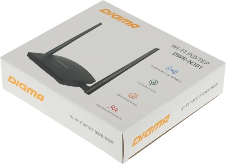 Роутер беспроводной Digma DWR-N301 N300 10/100BASE-TX черный (упак.:1шт)