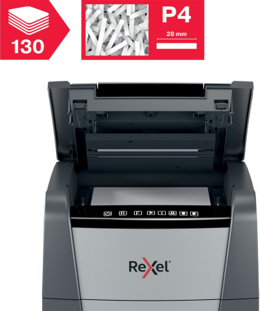 Шредер Rexel Optimum AutoFeed 130M черный с автоподачей (секр.P-5) фрагменты 130лист. 44лтр. скрепки скобы пл.карты