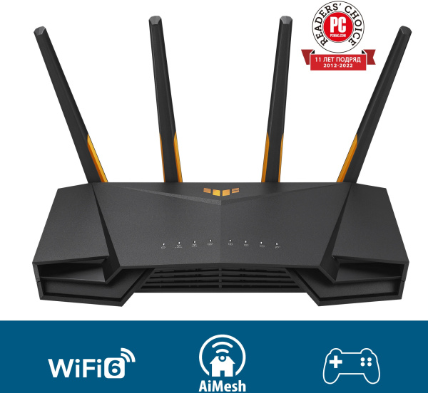Роутер беспроводной Asus TUF-AX3000 AX3000 10/100/1000BASE-TX/4G ready черный