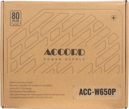 Блок питания Accord ATX 650W ACC-W650P 80 PLUS WHITE (20+4pin) 120mm fan 6xSATA RTL