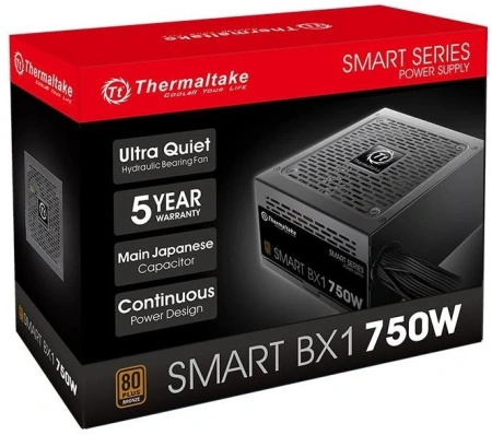 Блок питания Thermaltake ATX 750W Smart BX1 SE 80+ bronze (20+4pin) APFC 120mm fan color LED 8xSATA RTL