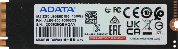 Накопитель SSD A-Data PCIe 4.0 x4 1TB ALEG-800-1000GCS Legend 800 M.2 2280