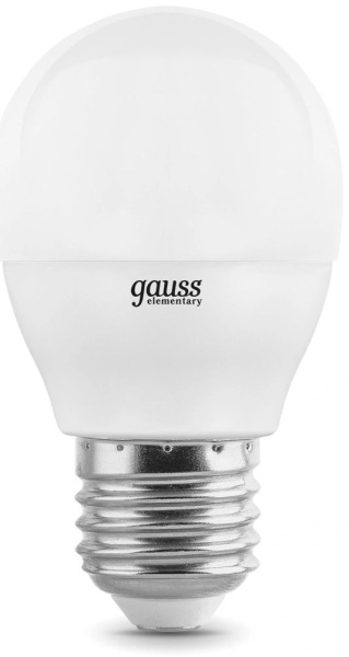 Лампа светодиодная Gauss Elementary 6Вт цок.:E27 шар 220B 4100K св.свеч.бел.нейт. (упак.:10шт) (53226)