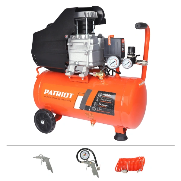 Компрессор Patriot Optima Euro 24-240K2 масляный 240л/мин 24л 1500Вт оранжевый/черный