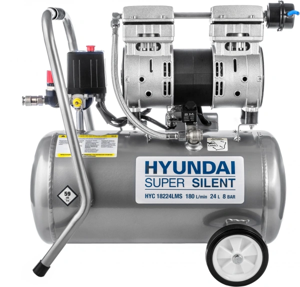 Компрессор поршневой Hyundai HYC 18224LMS безмасляный 180л/мин 24л 1000Вт серебристый