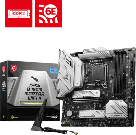 Материнская плата MSI MAG B760M MORTAR WIFI II Soc-1700 Intel B760 4xDDR5 mATX AC`97 8ch(7.1) 2.5Gg+
