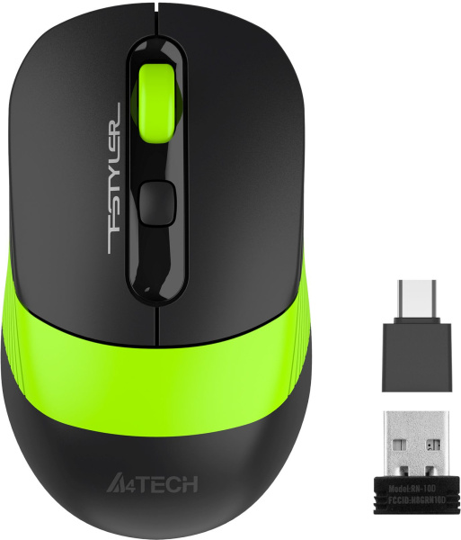 Мышь A4Tech Fstyler FG10CS Air черный/зеленый оптическая (2000dpi) silent беспроводная USB для ноутб