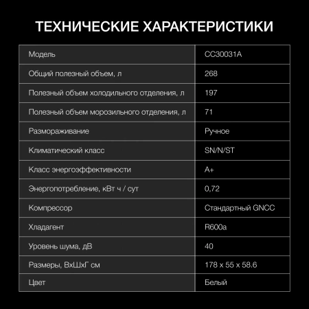 Холодильник Hyundai CC30031A 2-хкамерн. белый
