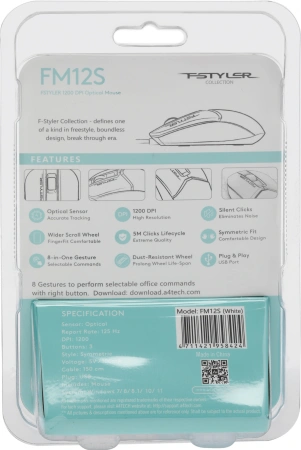 Мышь A4Tech Fstyler FM12S белый оптическая (1200dpi) silent USB (3but)