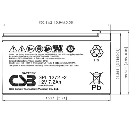 Батарея для ИБП CSB GPL1272 12В 7.2Ач