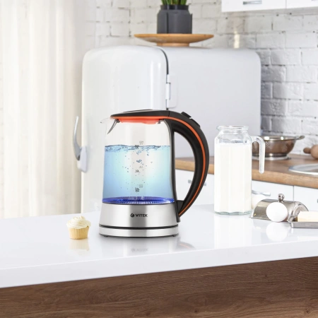 Чайник электрический Vitek VT-7005 1.7л. 2200Вт серебристый корпус: стекло/металл