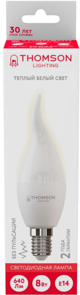 Лампа светодиодная Thomson TH-B2027 8Вт цок.:E14 свеча 220B 3000K св.свеч.бел.теп. Tail Candle (упак.:1шт)