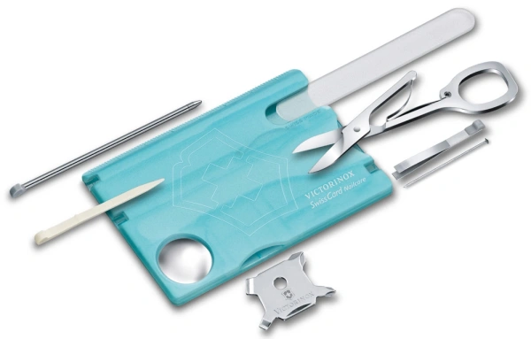 Швейцарская карта Victorinox SwissCard Nailcare (0.7240.T21) бирюзовый полупрозрачный коробка подарочная