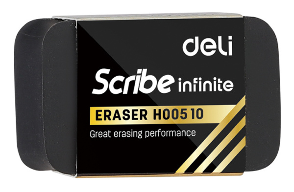Ластик Deli EH00510 Scribe Infinite 20x10x40мм черный индивидуальная картонная упаковка
