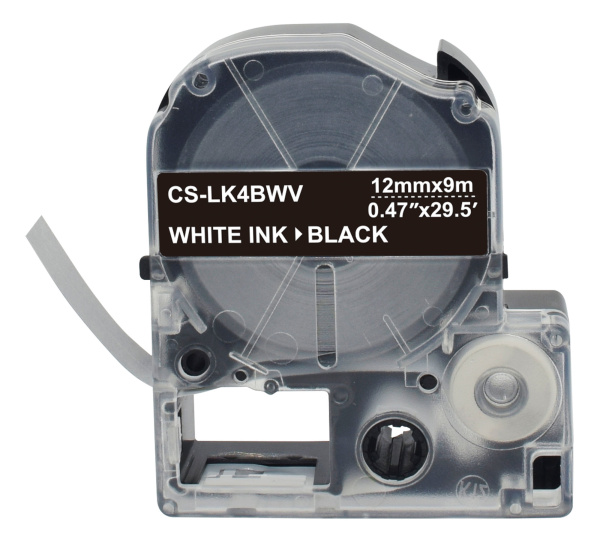 Картридж ленточный Cactus CS-LK4BWV LK-4BWV белый на черном 12x9 для Epson LW300/LW400/LW700/LW600P/LW1000P/K400/Z700/Z900