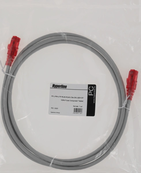 Патч-корд Hyperline PC-LPM-UTP-RJ45-RJ45-C5E-2M-LSZH-GY PC-LPM-UTP-RJ45-RJ45-C5E-2M UTP RJ-45 вил.-вилка RJ-45 кат.5E 2м серый LSZH (уп.:1шт) 24AWG