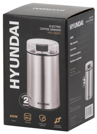 Кофемолка Hyundai HYC-G5261 200Вт сист.помол.:ротац.нож вместим.:60гр серебристый