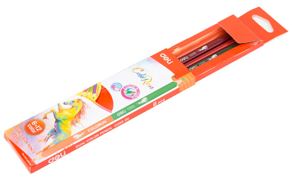 Карандаши цв. Deli EC00500 ColoRun двухцвет. липа 12цв. коробка/европод. (6шт)