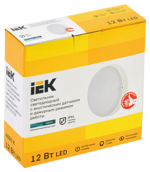 Светильник IEK ДПО2013Д 12Вт 4000K белый датч.движ. (LDPO3-2013D-12-4000-K01)