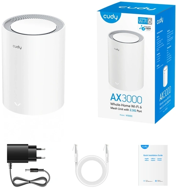 Бесшовный Mesh роутер Cudy M3000 (M3000(1-PACK)) AX3000 10/100/1000/2500BASE-T белый