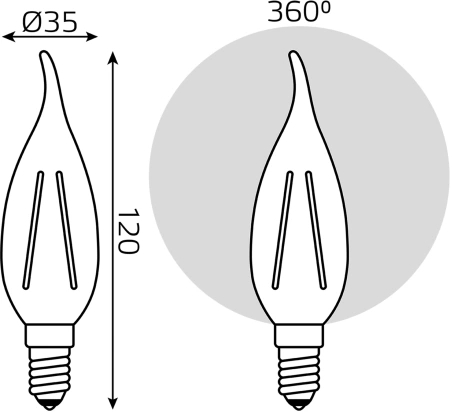 Лампа светодиодная Gauss Filament 9Вт цок.:E14 (упак.:10шт) свеча 220B св.свеч.бел.нейт. CF35 (10480