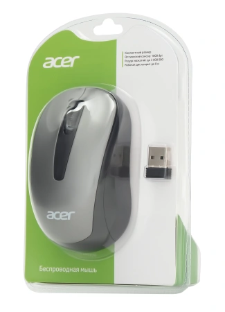 Мышь Acer OMR134 серый оптическая (1000dpi) беспроводная USB для ноутбука (2but)