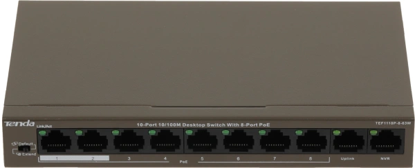 Коммутатор Tenda TEF1110P-8-63W (L2) 10x100Мбит/с 8PoE 58W неуправляемый