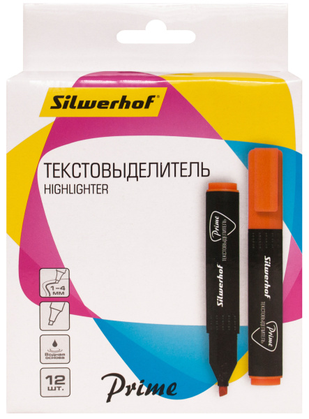 Текстовыделитель Silwerhof Prime 108031-06 скошенный пиш. наконечник 1-4мм оранжевый коробка