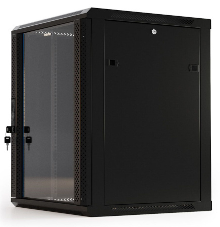 Шкаф коммутационный Hyperline (TWB-0966-GP-RAL9004) настенный 9U 600x600мм пер.дв.стекл 2 бок.пан. 60кг черный 500мм IP20 сталь