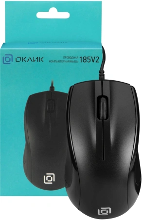 Мышь Оклик 185V2 черный оптическая (1200dpi) USB для ноутбука (3but)
