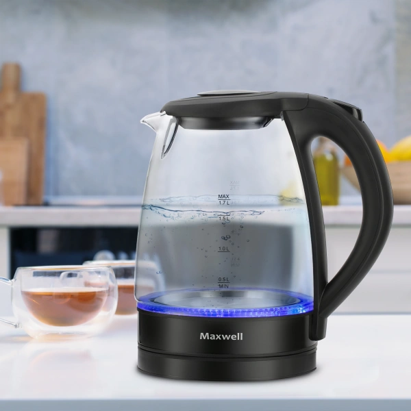 Чайник электрический Maxwell MW-1004 1.7л. 2200Вт черный/прозрачный корпус: пластик/стекло