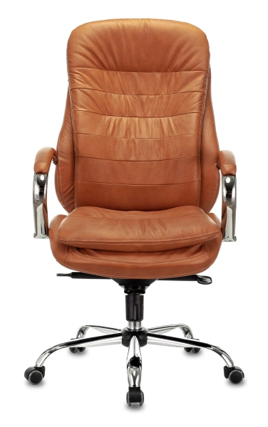 Кресло руководителя Бюрократ T-9950 рыжий Leather Ontano кожа крестов. металл хром