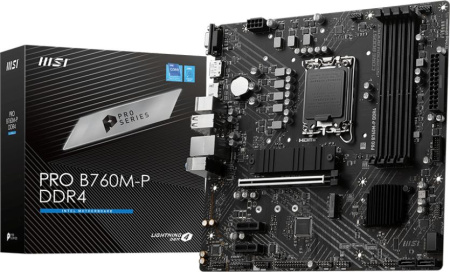 Материнская плата MSI PRO B760M-P DDR4 Soc-1700 Intel B760 4xDDR4 mATX AC`97 8ch(7.1) GbLAN+VGA+HDMI+DP