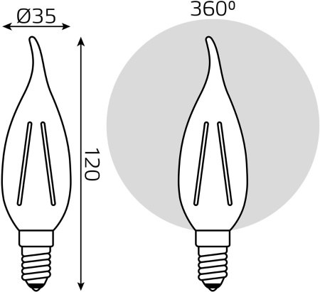Лампа филам. Gauss Filament 5Вт цок.:E14 свеча 220B 4100K св.свеч.бел.нейт. (упак.:1шт) (104801805)