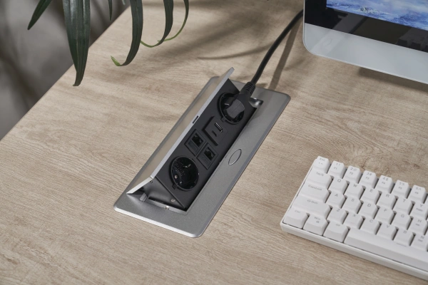 Розетка Cactus CS-SOCKET-EU2-USBA/C-NET для столешницы 26.5x11.8x6.5см серый
