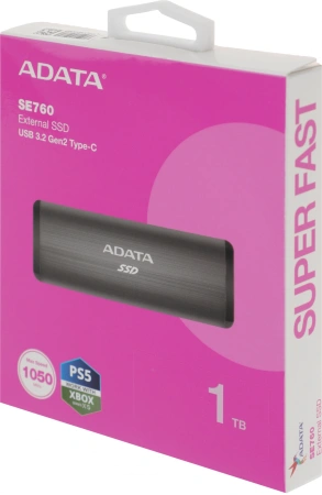 Накопитель SSD A-Data USB-C 1Tb ASE760-1TU32G2-CTI SE760 1.8" серый
